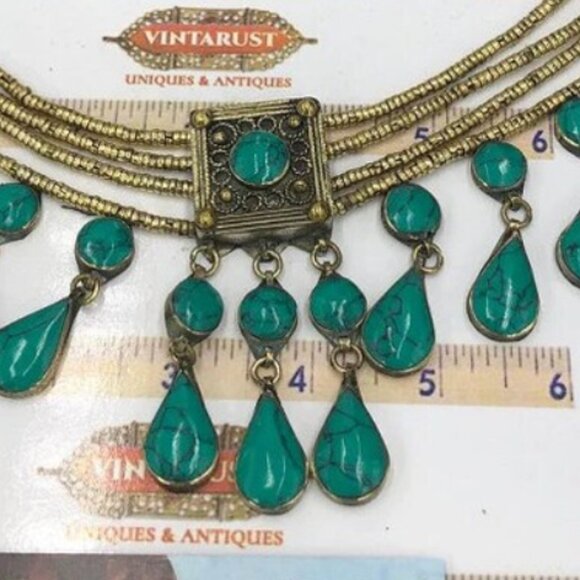 Vintage Style Boho Tribal Stone Choker Necklace, Afghan Choker Necklace - Picture 4 of 7